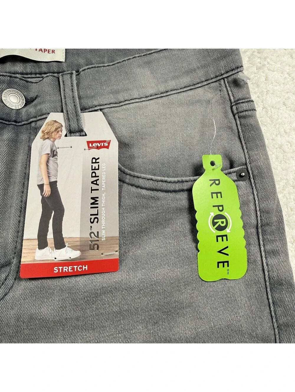 Levi’s 512 Slim Taper Jeans Boys 16 Reg 28x30 Gray Stretch NWT